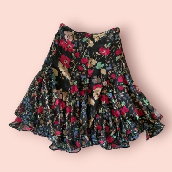 Vintage 1990s Ralph Lauren Floral Chiffon Skirt Lined - Picture 7 of 7